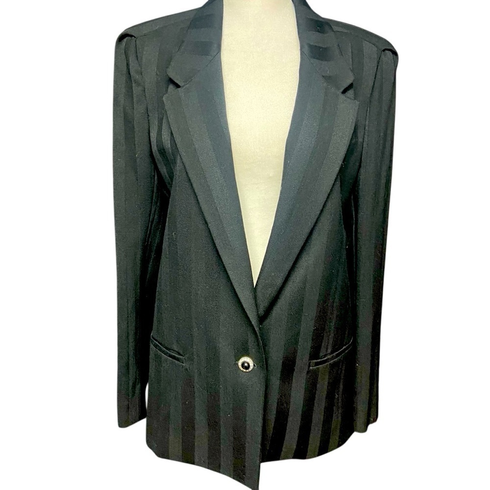 Vintage Lillie Rubin Women’s Black Wool Blazer Size 10 Muted Stripes Classic